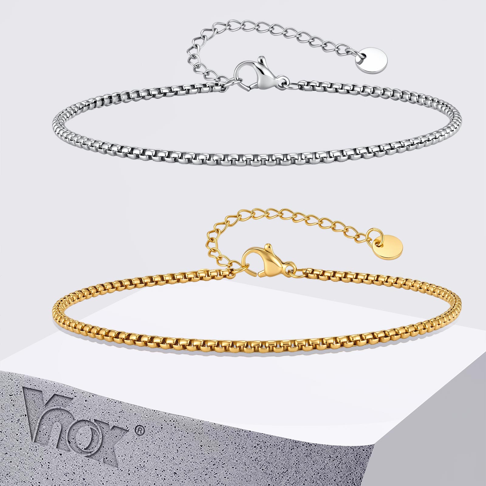 Vnox ステンレススチールボックスチェーンリンクアンクレッ - Jc Jewelry & Watches Photos のレビューと価格